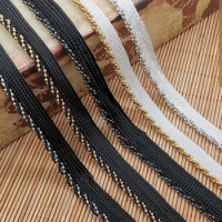 2Yards Black Centipede Braided Ribbon Gold Silver Beads Chain Lace Pillow Piping Lip Webbing Home Textile Clothing Accessories