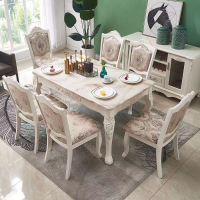 European-Style Marble Rectangular Dining Table and Chairs Set French Table Small Household-Shaped Dining Table Solid Wood Dining Table Dining Table Home