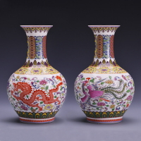 景德鎮陶瓷器花瓶擺件客廳插花龍鳳瓷瓶子創意現代中式家居裝飾品