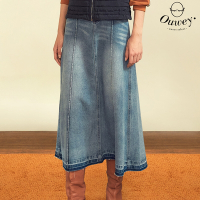 OUWEY歐薇 復古刷色多片造型純棉牛仔長裙(藍色；S-L)3223398210