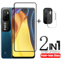 2-in-1 For Xiaomi Poco M3 Pro Glass For Poco M3 Pro Screen Protector 9H Full Gule Tempered Glass For Poco M 3 M3 Pro Lens Glass