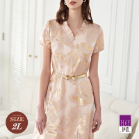 ILEY伊蕾 貴氣緹花金蔥織紋荷葉造型洋裝(粉色；M-2L)1231077122