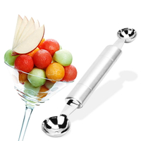 包郵全不銹鋼雙頭水果挖球器雪糕勺雙孔冰激凌勺家居實用創意工具