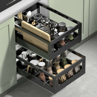 廚房櫥櫃調味拉籃不銹鋼雙層櫃內收納抽屜式調料內置物架阻尼軌道 全館免運