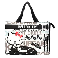 小禮堂 Hello Kitty 尼龍方形保冷手提袋 (黑白坐姿款)