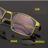 Photochromic Progressive Multifocal Reading Glasses Men Anti-Blue Presbyopic Glasses Resin Spring Hing