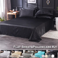 Satin Bedsheet Mattress Cover Faux Silk Flat Sheet Pillowcase Sets Bedspread Bedding Full Queen King Size for Bedroom Home Decor
