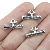 10pcs/lot 11*21mm Graduate Diploma Cham Antique Silver Gold Color Plated Pendants Making DIY Handmade Jewelry Accessories