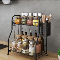 廚房家用多層黑色調料置物架不銹鋼臺面收納調料油鹽醬醋菜板筷籠