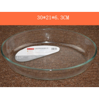 微波爐 /光波爐/電烤箱橢圓形鋼化玻璃燒烤盤(2.0L)(尺寸:30*21*6.3CM) 