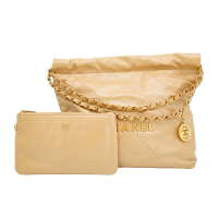 Chanel 22 牛皮金logo小號肩背包(AS3260-奶茶色)