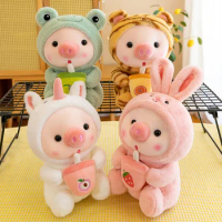 Kawaii Bubble Tea Pig Plush Toy Soft Stuffed Animal Bunny Frog Unicorns Tiger Pillow Creative Boba Milk Tea Doll For Kids