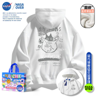 NASA秋冬加絨外套男2023早秋新款涂鴉連帽衛衣慵懶風長袖上衣外套