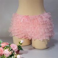 Women Summer Ruffled Frilly Shorts Pink Multi-Layer Mesh Short Pants Sweet Tierred Bloomers Skort Kawaii Lolita Y2K Streetwear