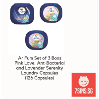 Set of 3 Boxes Ar Fum Laundry Detergent Pink Love, Anti-Bacterial and Lavender Serenity Capsule 126