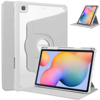For Samsung Tab S6 Lite Case 360 Rotating PU Leather Acrylic Clear Back Stand Cover For Tab S6 Lite 2022 Case with Pencil Holder