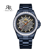 【RICHARD RICH】愛時 RR 海軍上將系列 海軍藍鑽圈縷空錶盤自動機械不鏽鋼腕錶(錶圈方形T鑽)
