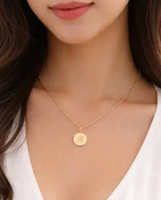 Set kalung dan liontin Model koin inisial huruf A elegant emas asli