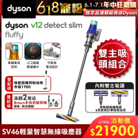 Dyson 戴森 V12 Detect Slim Fluffy SV46 輕量智慧無線吸塵器 銀灰色 雙主吸頭組