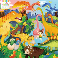 KIDUS大號100片木質恐龍拼圖兒童益智力動腦玩具拼圖3男孩6歲女孩