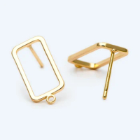 10pcs Rectangle Ear Posts with Loop, 18K Gold Plated Brass Stud Earrings Findings, Geometric Earring Components (GB-2018)