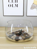 烏龜缸魚缸玻璃圓形辦公桌綠蘿水培家用小魚創意透明小型迷你桌面烏龜缸  可開發票 母親節禮物