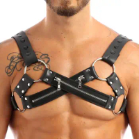 MSemis Leather Harness for Mens Bondage Night Clubwear Gay Shoulder Body Chest Muscle Harness Belt Straps Arnes Hombre Costumes