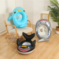 Children Swimming Circle Seat Water Toys Summer Outdoor Shark Boat Inflation with Handle Baby Swim Circle Shark Seat Circle TMZ