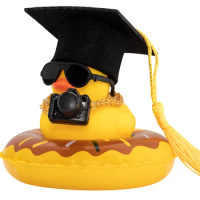 Rubber Duck Dashboard Decorations Camera Duck Car Accessories for Car Ornament with Mini Hat Swim Ring Necklace and Sunglasses
