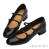 【Grace Gift】雙帶低跟芭蕾舞鞋 黑