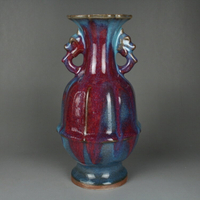 宋鈞窯 窯變藍釉一點紅雙耳花瓶 古董古玩仿古陶瓷器老貨收藏擺件