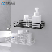 Black White Iron Shower Shampoo Holder Wall Punch Square Frame Storage Rack With Suction Cup Shelf Bathroom Kitchen Accessories