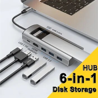 6-in-1 USB Hub With Disk Storage Function USB Type-c to HDMI-Compatible Laptop Dock Station For Macbook Pro M.2 SSD NVMe SATA