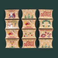 20/10pcs Merry Christmas Pillow Cookie Candy Box Christmas Kraft Paper Gift Packaging Box Xmas Favors New Year Party Supplies