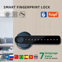 Wifi Tuya Fingerprint Door Lock APP Remotely Open Smart Door Handle Password Keyless Electric Lock for Home Gateway Kingku