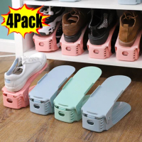 4pcs Adjustable Shoe Slots Organizer Shoe Space Saver Double Deck Shoe Rack Holder for Closet Organization for Closet