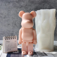 AT0124 New Design 3D Fashion Cartoon Violent Bear Figure Plaster Candle Mould Beabrick Bear Candle Silicone Mold Kaws Candle