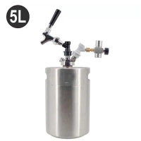 5L Mini Beer Keg Growler for Craft Beer Ball Lock Dispenser System CO2 US Draft Beer Faucet with Premium Pour Regulator