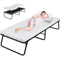 Folding Bed with Mattress Portable Foldable Guest Beds 80x190cm Rollaway Beds for Adults with Memory Foam Mattress 7cm and Frame
