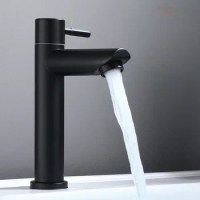Sus304 Stainless Steel Washbasin Faucet Single Cold Water Tap Toilet Bathroom Sanitary Ware Black Washbasin Faucet