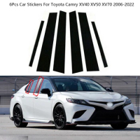 6Pcs Carbon Fiber Black Car Window Door Column B C Pillar Post Cover Trim PC Stickers For Toyota Camry XV40 XV50 XV70 2006-2022