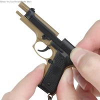 2024 M92-Black Sand Mini Gun Keychain 1:4 Miniature Gun Shape Pistol Keyring Pendant Ornament Gift for Army Fan Model Collection
