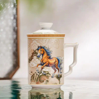 2025-2026 Year of the Horse Zodiac Cup, Bone Porcelain Tea Cup with Filter, Ceramic Mug with Filter,