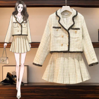 2023 Spring and Autumn New plus size Women'sSuit Jacket Fashionable Elegant Office Lady Blazer Top Pleated Skirt Two-piece Set