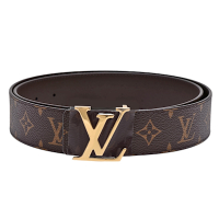 LV M0323V Initiales 40經典Monogram花紋金釦雙面腰帶皮帶(咖啡)