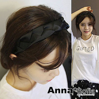 AnnaSofia 緞帶編織軟辮 韓式寬髮箍(黑系)