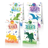 12pcs Dinosaur Birthday Party Candy Bag Goodie Box Candy Treat Bags Dino Theme Kids Birthday Roar Party Supplies