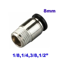 10pcs a lot 8mm 1/8 1/4 3/8 1/2 inch BSP straight pneumatic pu hose tube brass fitting POC One touch solenoid valve connector
