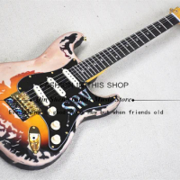 6-String Electric Guitar, Stra Sunburst Guitar, Black and White Stripes Body, vintage guitar, old VH guitar