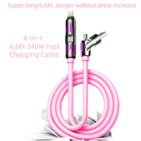 สายชาร์จ USB หลายตัว, 4-in-1, การชาร์จอย่างรวดเร็วสูงสุด 240W, สายชาร์จพร้อม USB A และ Type C, เข้าก